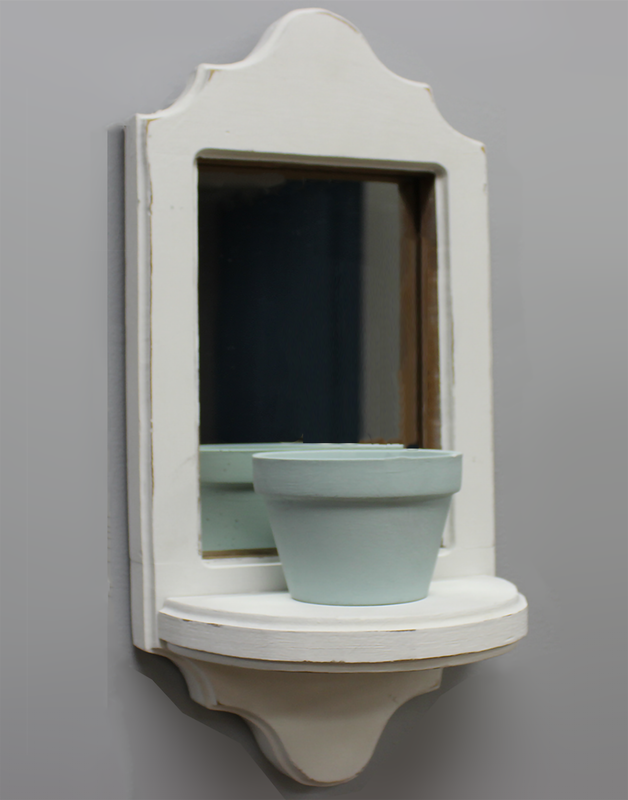 farmhouse-style mirror with flower pot - she makes it