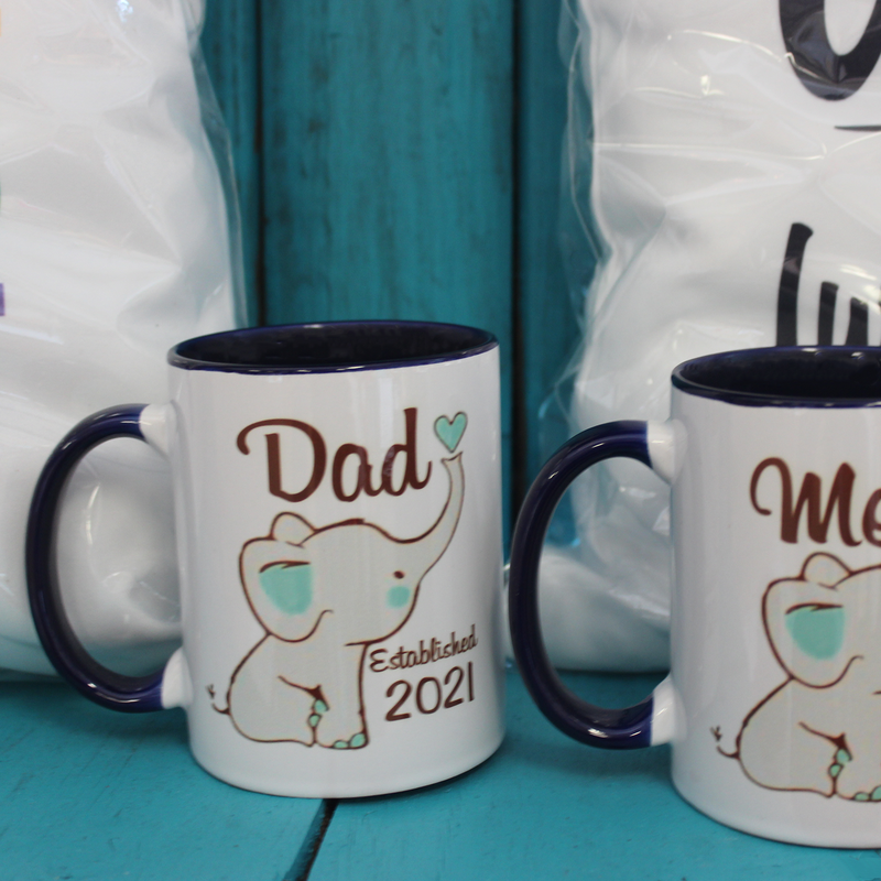 mom and dad established 2021 - became a parent 2021 gift - mugs by creatively special - new parents for boy or girl 2021