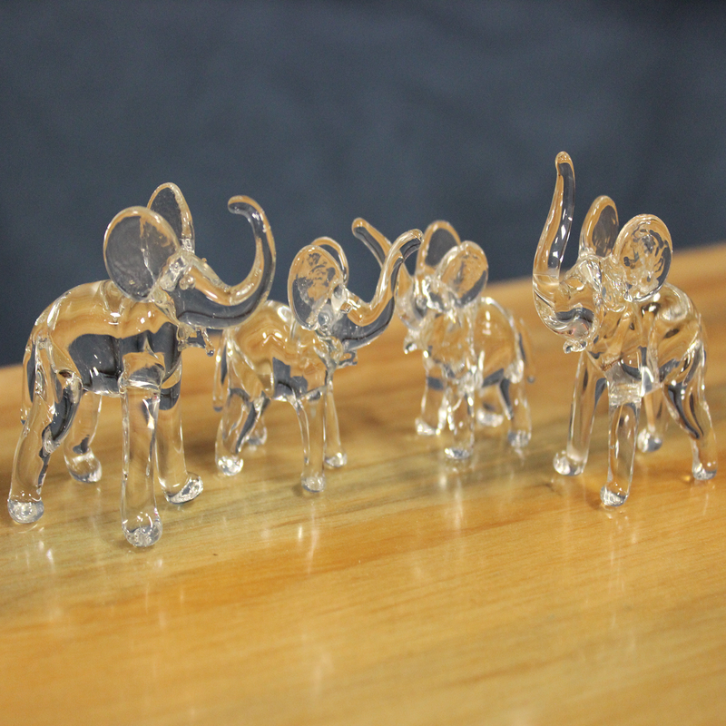 elephant family glass figurines - horse equestrian family available too - quench boutique handmade glass figurines for home decor - hand-blown glass figurines
