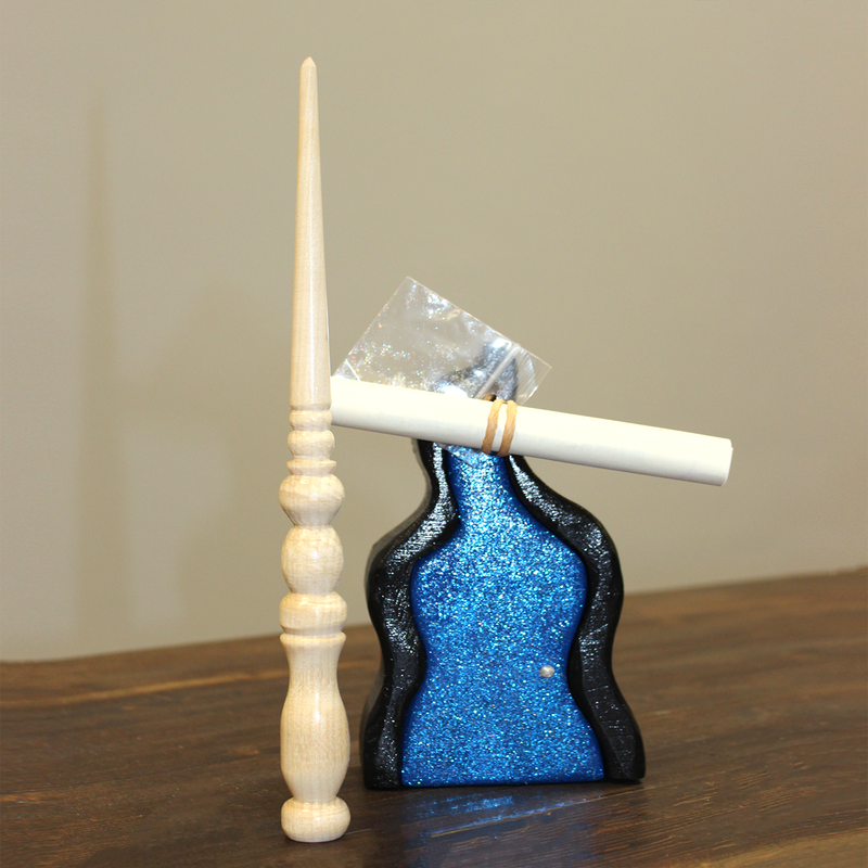 magic harry potter or fairy wand and fairy door with glitter